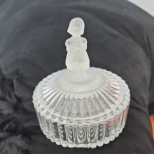Vintage 1993 M.I. Hummel Lead Avon Frosted Glass Trinket Box With Figurine Lid